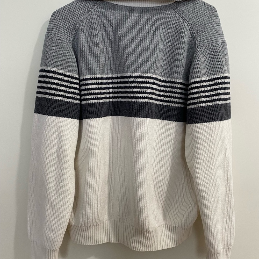 IZOD 1/4 Quarter Zip Knit Pullover Sweater Mens Cotton Stripes Size Large - Picture 7 of 7